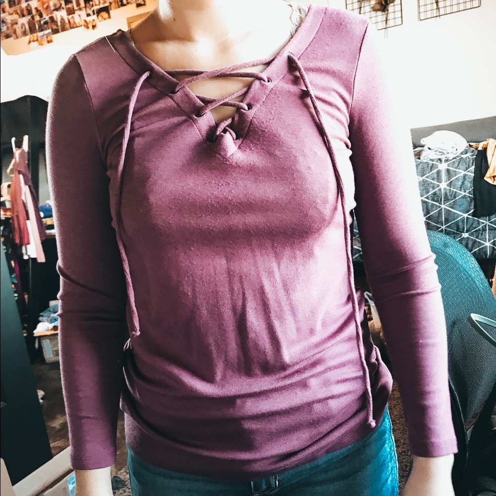 pink laced up long sleeve